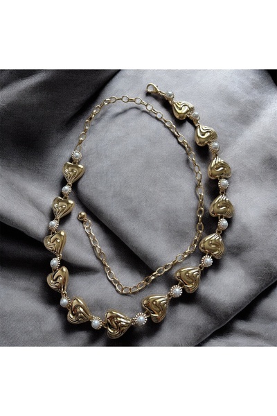 Vadısh store Pearl Detailed Heart, Vintage Patterned Body & Waist & Dress & Pants & Skirt Chain Belt