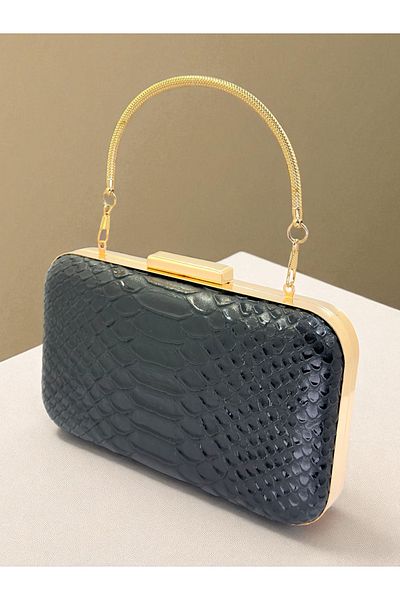 Biçanta Black Color Anaconda Patterned Matte Stylish and Luxurious Women's Evening Dress Bag Wedding Engagement