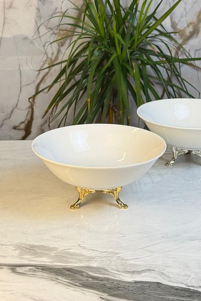 MAY HOME Porcelain Presentation Bowl & Salad Appetizer Fruit Serving Bowl with Metal Legs