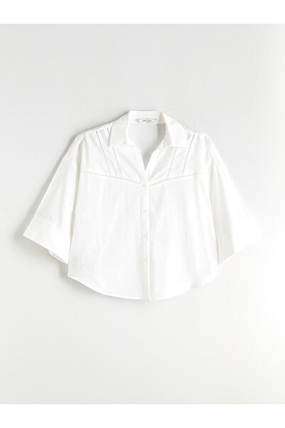 LC Waikiki Ecru Openwork Oversize Poplin Women's Shirt