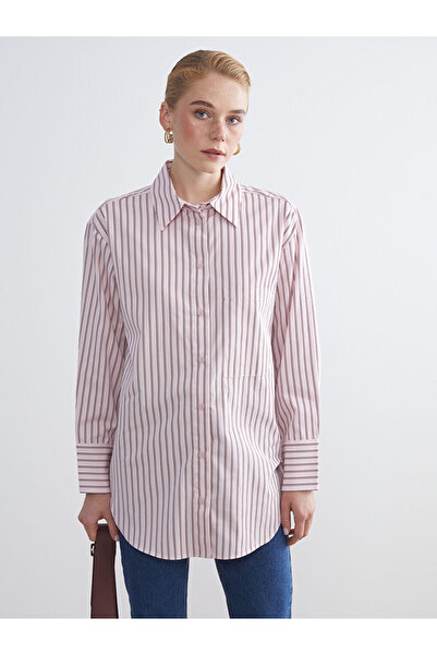 LC Waikiki Pink Striped Poplin Women's Shirt Tunic