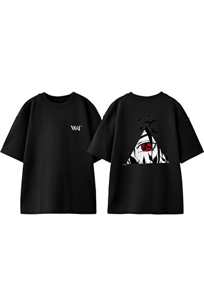 THEWERT Tricou oversize negru din bumbac imprimat pe spate Uchiha Itachi Naru...