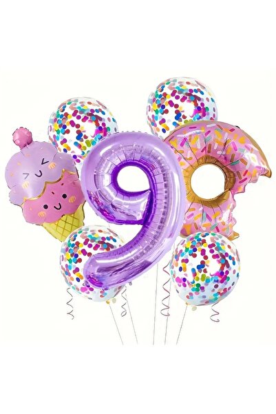 DÜVENCİ TİCARET Donut ve Dondurma ile, Pembe ve Mor Doğum Günü Partisi, Renkl...