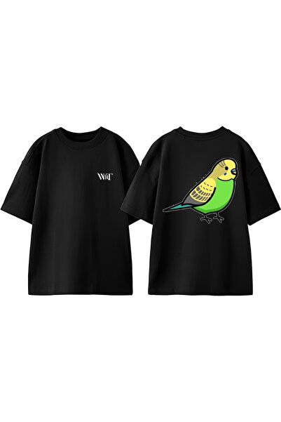 THEWERT Μπλουζάκι Budgie 2 Design με στάμπα από βαμβακερό μαύρο oversize