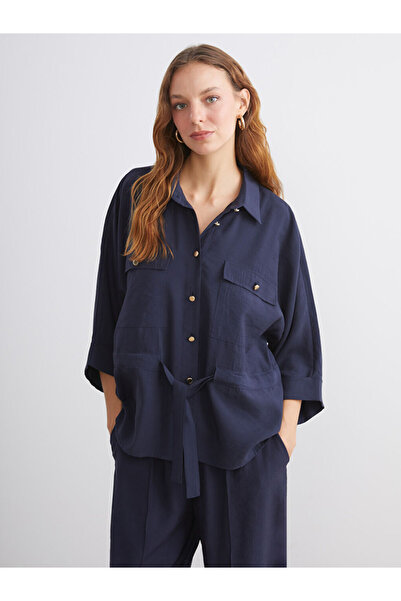 LC Waikiki Navy Blue Oversize Modal Blended Women's Shirt