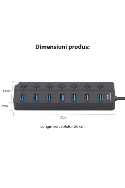 TECHSTAR ® HUBA2401 7-port USB hub, 7 x USB 2.0, LED power indicator, independent switch, Black