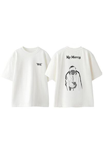 THEWERT T-shirt oversized alb din bumbac cu imprimeu pe spate Naruto Obito An...