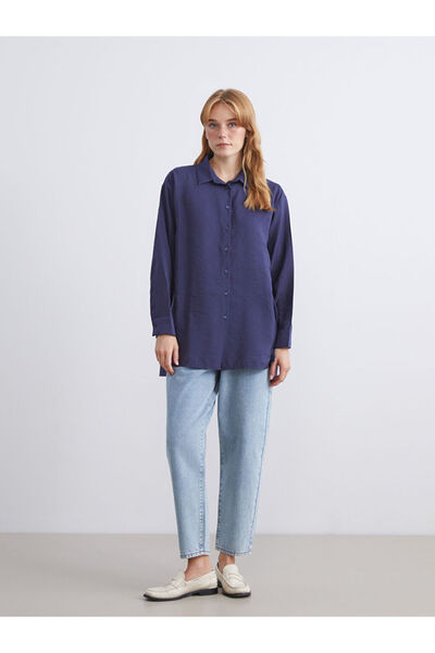 LC Waikiki Lacivert Oversize Modal Karışımlı Kadın Gömlek Tunik