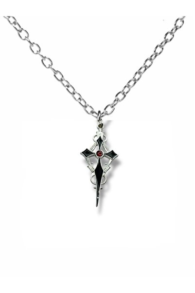 Herşey Nota Siyah Sacina Gothic Haç Kolye – Unisex Metal Takı, 60 cm Zincirli...
