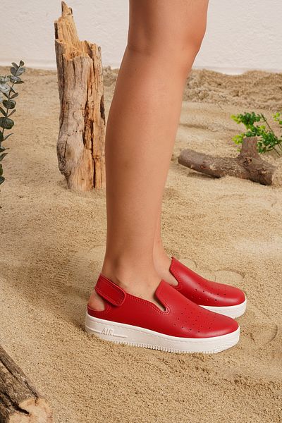 DOGİYE 1059 Perforated Red Colored White Sole Sandals