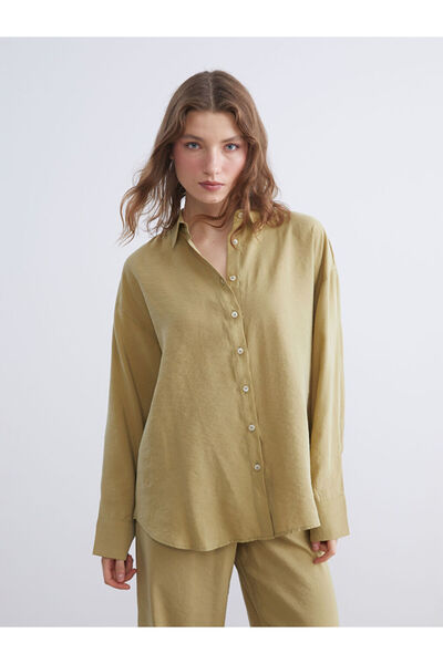 LC Waikiki Khaki Oversize Modal Blended Women's Shirt