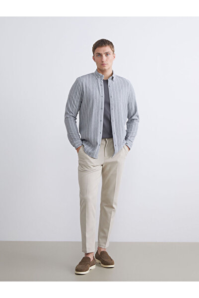 LC Waikiki Ανδρικό ριγέ μακρυμάνικο πουκάμισο με λεπτή εφαρμογή