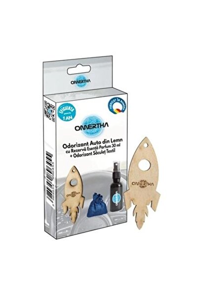 Omertha Odorizant auto OME10, design rachetă, din lemn, sticluță 30 ml, esenț...