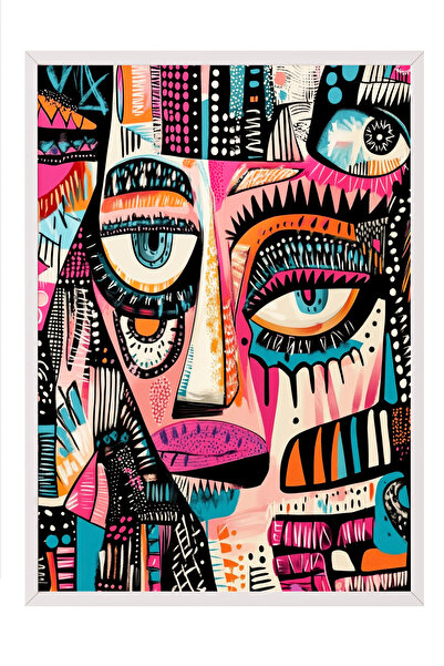 Zestia Tablou cu ramă albă, design abstract colorat cu față, poster decorativ...