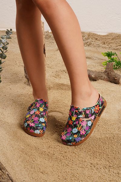 DOGİYE 3092 Colorful Flowers Printed Anatomical Slippers