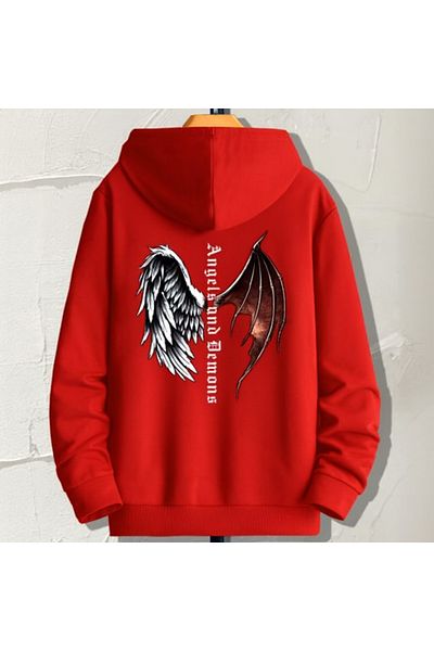 CLASSY.MODA Hooded Oversize 3 Thread Angel and Devil Wing Sweatshirt