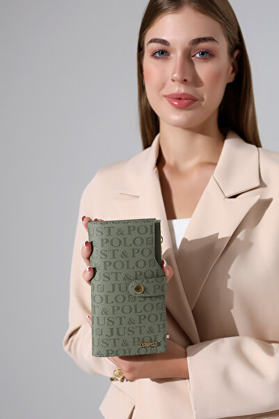 Just Polos محفظة نسائية باللون الأخضر طراز أفقي مع غطاء وسحاب للاستخدام اليومي