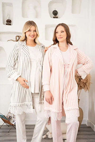 BLACKMORE Powder Knitted Velvet Special Collection Design Winter Cotton Maternity Maternity 3-Piece Dressing Gown Pajama Set