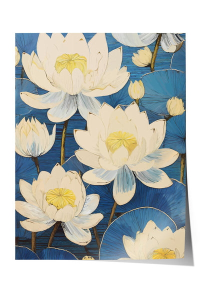 Zestia Poster fără ramă, ilustrație cu flori de lotus, poster decorativ pentr...