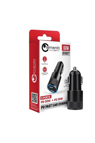 lemontti Car charger 60W, Super Fast Charge, 2 x 30W Type-C, black