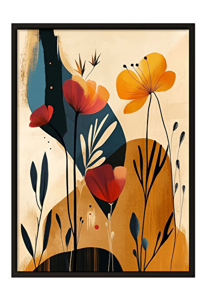 Zestia Tablou înrămat negru, Macișori galbeni și roșii, Poster decorativ pent...