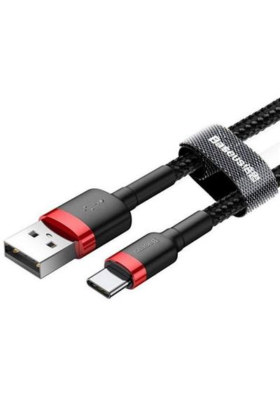 Baseus CAFULE data cable, USB Type-C, red/black, 1 meter, textile braid