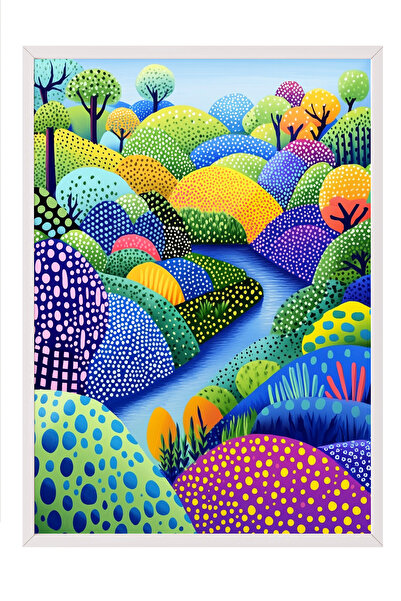 Zestia Tablou cu ramă albă, Dealuri în culori vii, Poster decorativ pentru bi...