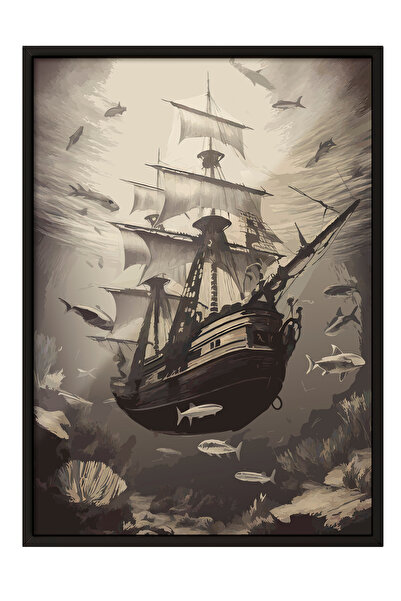 Zestia Tablou cu ramă neagră, Navă cu pânze în sepia, Poster decorativ pentru...