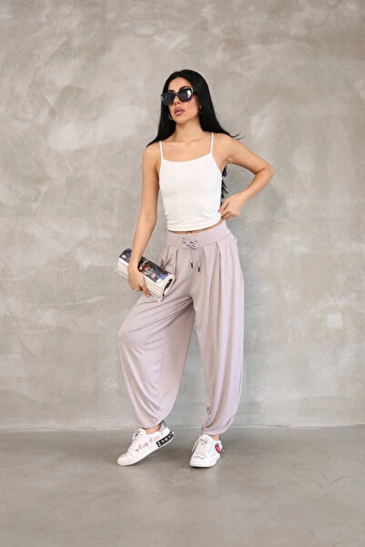 Bijuterria Osy modal soft textured fabric loose trousers - beige