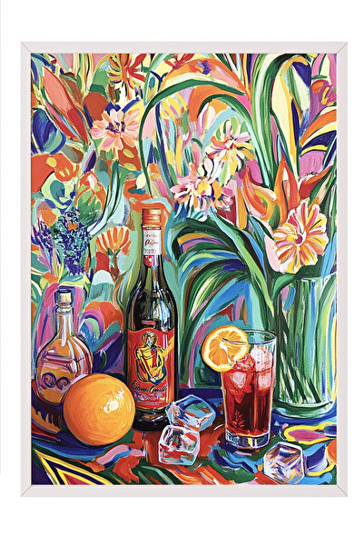 Zestia Tablou înrămat alb, natură moartă cu fructe și flori, poster decorativ...