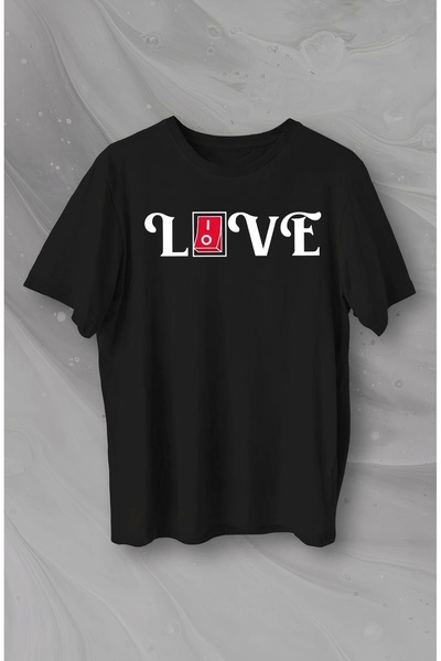 LUMİART Special Design Love Printed T-Shirt for Valentine's Day - Black