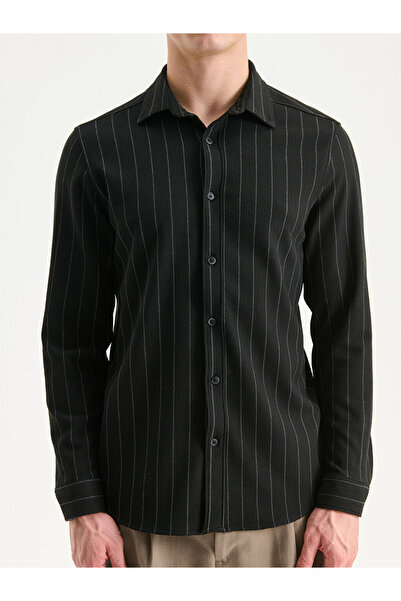 LC Waikiki Ανδρικό ριγέ μακρυμάνικο πουκάμισο με λεπτή εφαρμογή