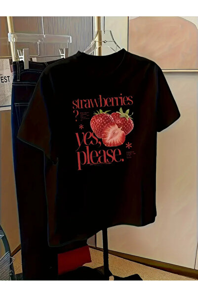 Touz Moda Μπλουζάκι Unisex Oversize με στάμπα φράουλα