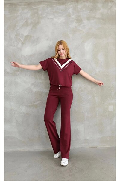 MODA Κοστούμι Osy Modal με απαλή υφή και στρογγυλή λαιμόκοψη - Κόκκινο Claret