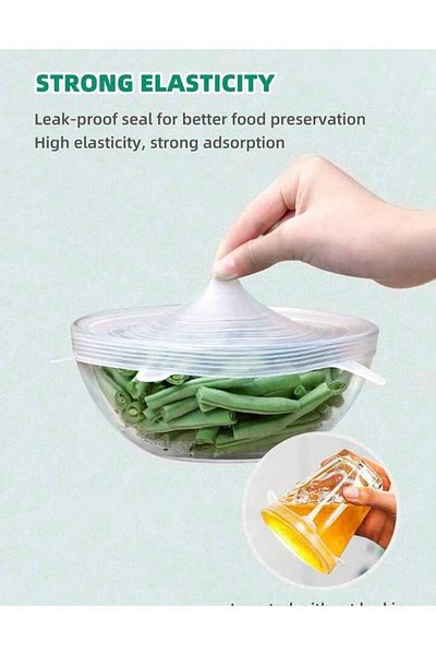 Generic Stretchable silicone lids are used to cover bowls and plates.