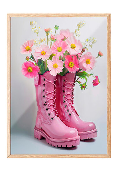 Zestia Εικόνα με ξύλινο πλαίσιο, Λουλούδι με ροζ μπότες, Διακόσμηση σαλονιού ...