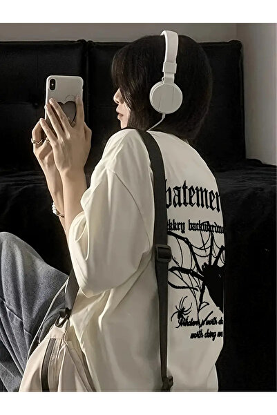 Touz Moda Spiderweb Paint Printed Unisex Oversize T-Shirt