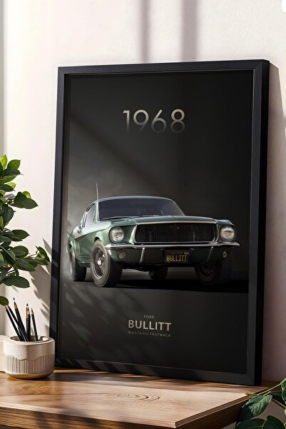 Saturn 1968 Ford Bullitt Mustang Fastback cu cadru de pictură - Poster de maș...