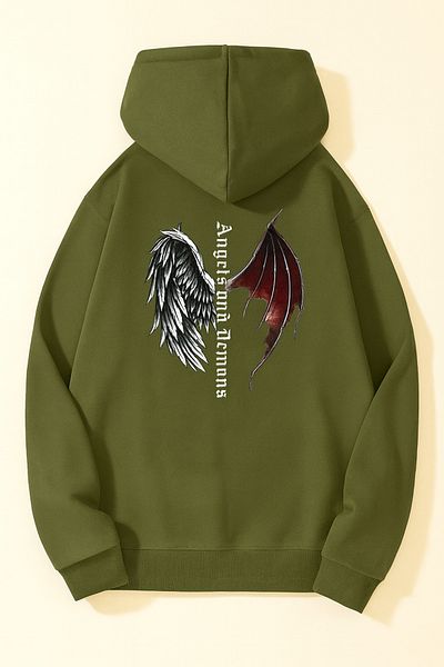 CLASSY.MODA Hooded Oversize 3 Thread Angel and Devil Wing Sweatshirt