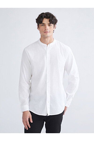 LC Waikiki Beyaz Regular Fit Hakim Yaka Uzun Kollu Poplin Erkek Gömlek