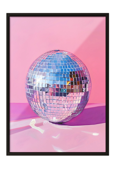 Zestia Tablou înrămat negru, Ilustrație cu minge disco, Poster decorativ pent...