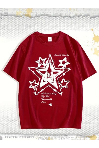 Touz Moda Star Printed Unisex Oversize T-Shirt