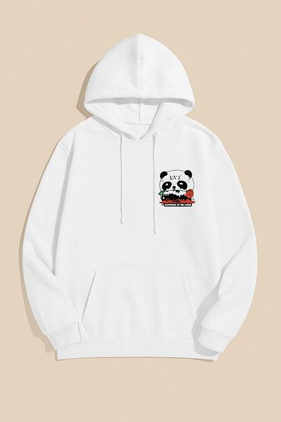 CLASSY.MODA Hooded Oversize 3 Thread Panda Printed Sweatshirt