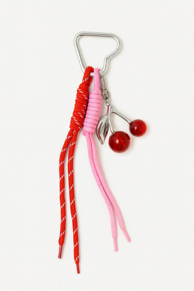 Pretty Neon Green & Pink Strawberry Charm Keychain – Decorative Bag and Phone Strap with Carabiner