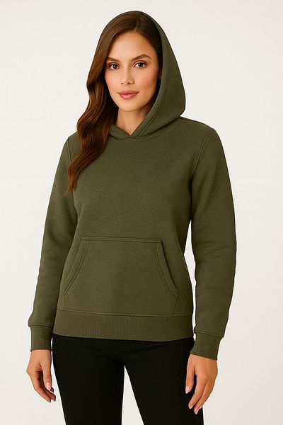 CLASSY.MODA Women's Hooded Pocket Oversize Three Thread Fabric Sweatshirt Daily Casual Model