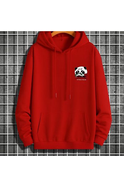 CLASSY.MODA Hooded Oversize 3 Thread Panda Printed Sweatshirt