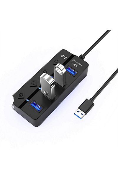 TECHSTAR ® HUBA0701 4-port USB hub, 1 x USB 3.0, 3 x USB 2.0, LED power indicator, independent