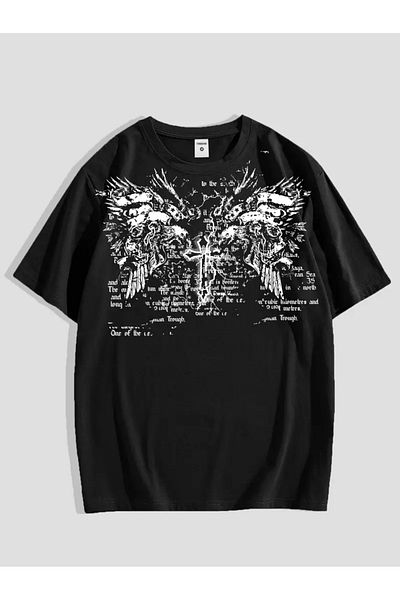 Touz Moda Gothic Printed Unisex Oversize T-Shirt
