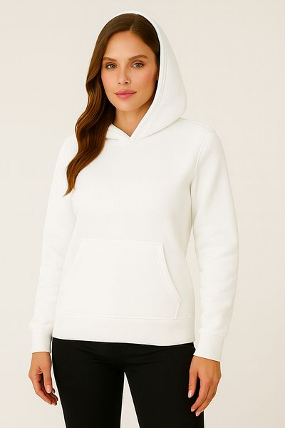 CLASSY.MODA Women's Hooded Pocket Oversize Three Thread Fabric Sweatshirt Daily Casual Model