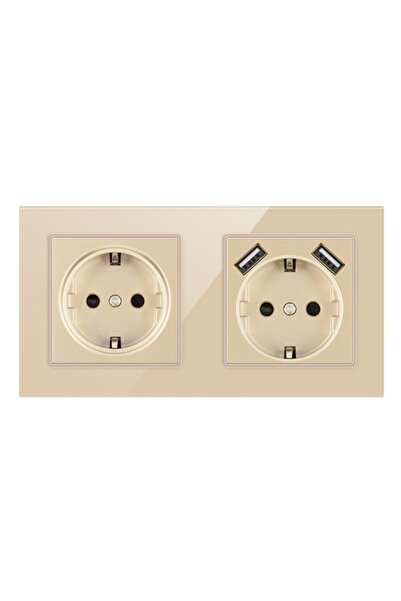 TECHSTAR Double Wall Socket With 2 USB Ports And Glass Panel Techstar® TS-G, ...